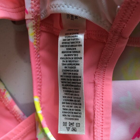 Pink Victorias Secret Swim Suit Top Pink Yellow Padding Overlay Size Medium - Picture 4 of 4